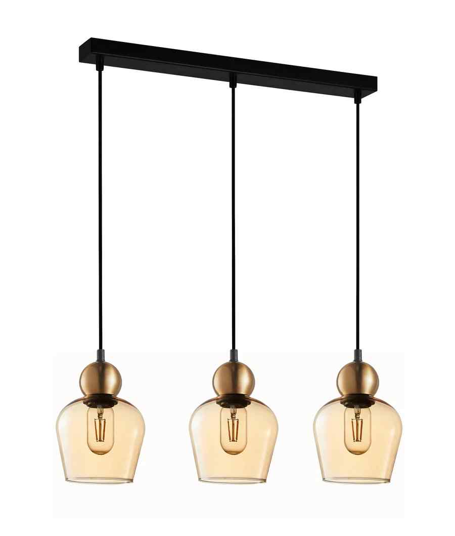 CLA CHAMPAN: Interior Bronze Amber / Smokey Black Glass Ellipse Multiple Bar Base Pendant Lights