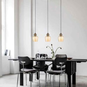 CLA CHAMPAN: Interior Bronze Amber / Smokey Black Glass Ellipse Pendant Lights