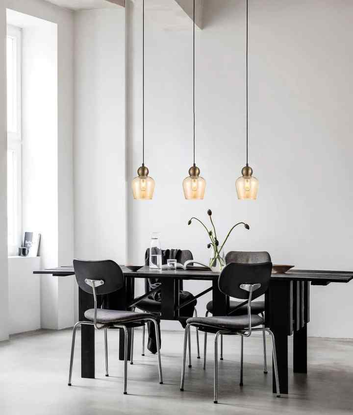 CLA CHAMPAN: Interior Bronze Amber / Smokey Black Glass Ellipse Pendant Lights