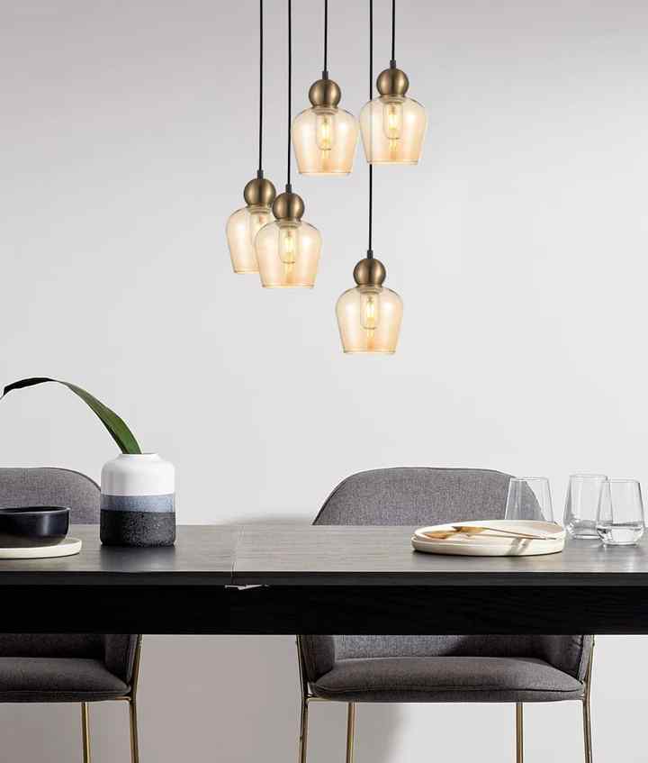 CLA CHAMPAN: Interior Bronze Amber / Smokey Black Glass Ellipse Pendant Lights