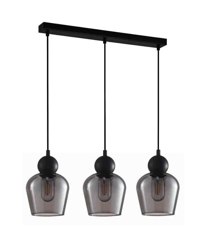 CLA CHAMPAN: Interior Bronze Amber / Smokey Black Glass Ellipse Multiple Bar Base Pendant Lights