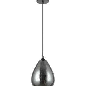 CLA CHUVA: Smokey Black Mirror Finish Glass with Rain Drop Effect Oval Pendant Light