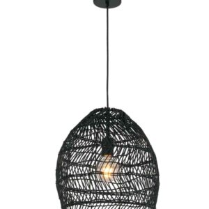 CLA COUP: Bohemian Interior Rattan Matte Black Ellipse Pendant Light
