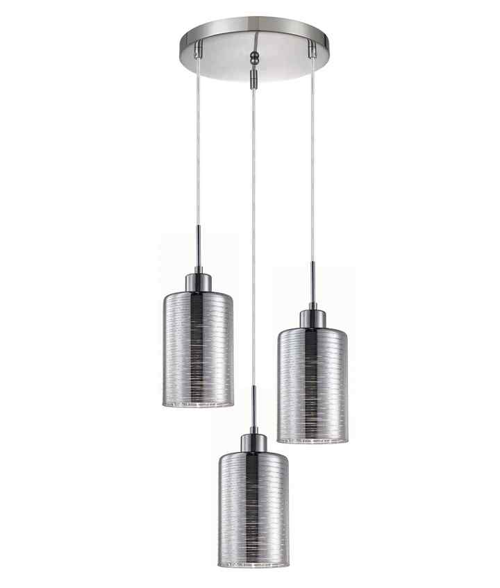 CLA ESPEJO1: Interior Iron & Chrome Oblong Glass with Line Effect Pendant Lights
