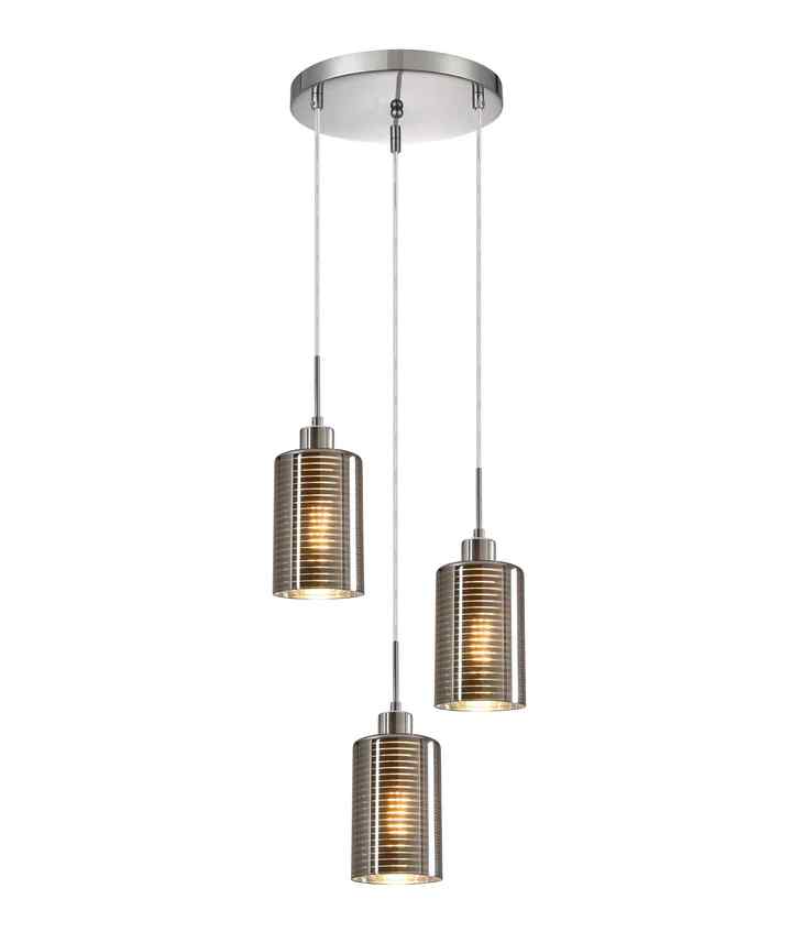 CLA ESPEJO1: Interior Iron & Chrome Oblong Glass with Line Effect Pendant Lights