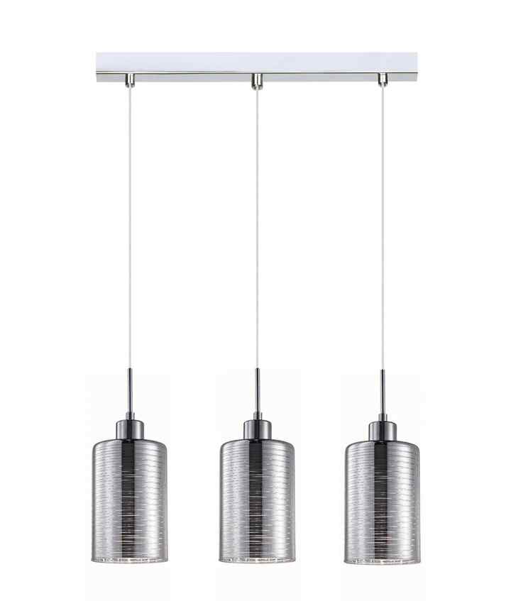 CLA ESPEJO1: Interior Iron & Chrome Oblong Glass with Line Effect Pendant Lights