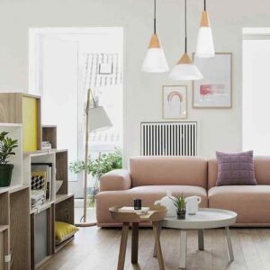 CLA FINN: Scandinavian Blonde Wood & Opal Glass Wide Cone Pendant Light