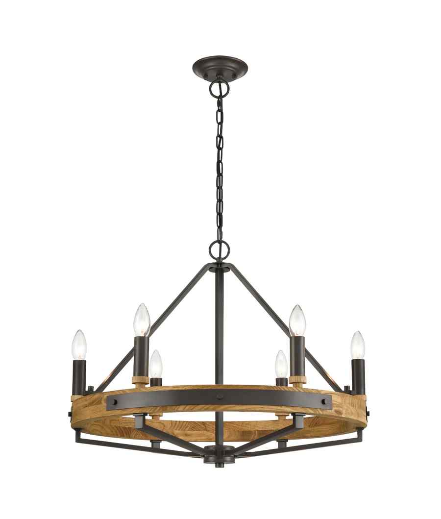 CLA FUNALE: Interior Candelabra Natural Wood / Oak Wood 6-Light Pendant Lights