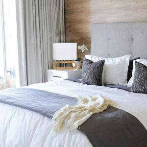 CLA LOTUS: Blonde / Dark Wood Cloth Shade Table Lamps