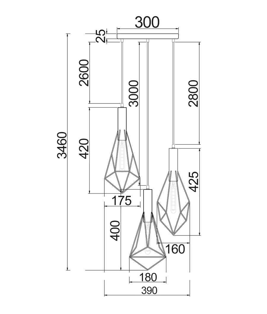 CLA BLACKBAND & WHITEBAND Pendant Light 3x Bird Cage With Round Base - Image 2