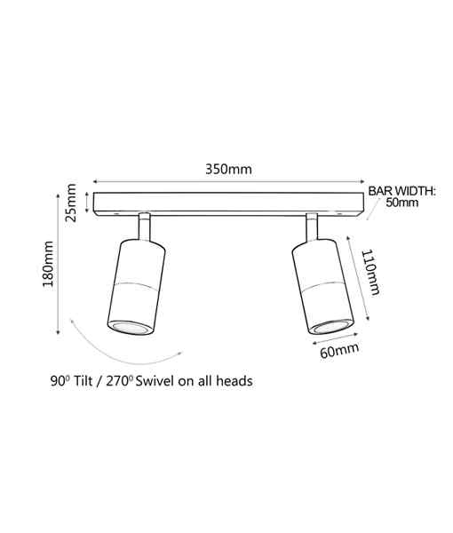 CLA GU10 Exterior Adjustable Head Bar Lights (Black) IP44