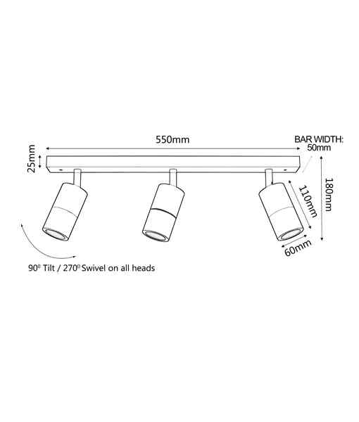 CLA GU10 Exterior Adjustable Head Bar Lights (Black) IP44 - Image 3