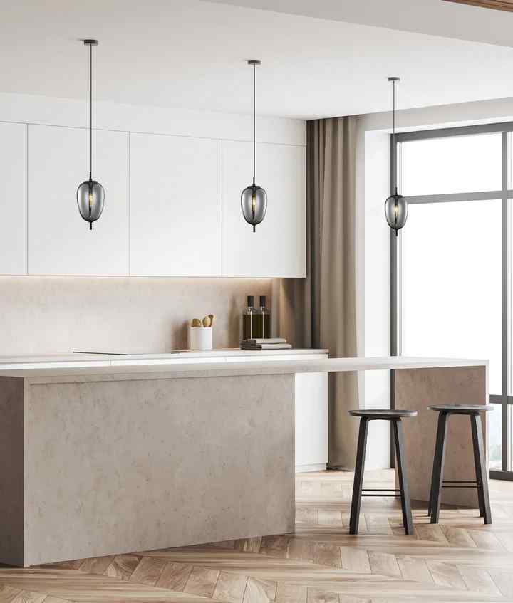 CLA PINO: Interior Opal Matte / Smokey Black Mirror Finish Glass Oval Pendant Lights - Image 7