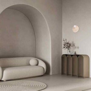 CLA POI: Interior Round Travertine Base with Beige Finish & Round Opal Diffuser Wall Light