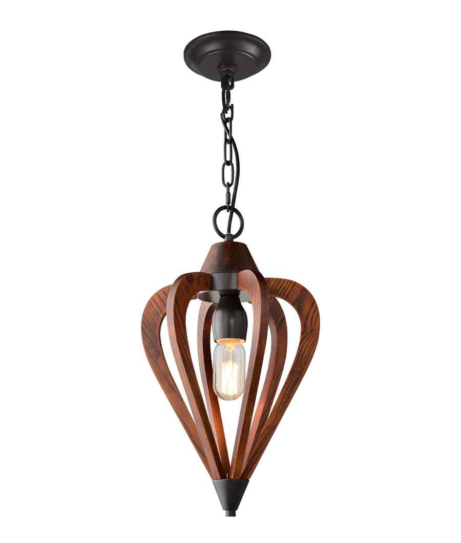 CLA SENORITA: Rustic Small Tuscan Coffee Cherry / Winter Moss Wood Pendant Light - Image 4