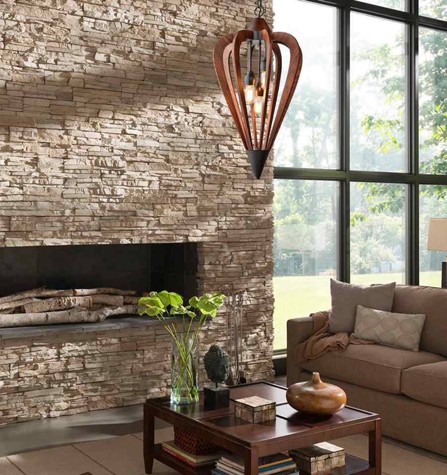 CLA SENORITA: Rustic Medium Tuscan Coffee Cherry / Winter Moss Wood Pendant Lights - Image 3