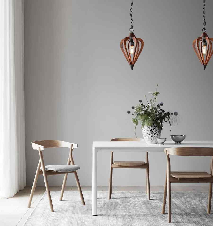 CLA SENORITA: Rustic Small Tuscan Coffee Cherry / Winter Moss Wood Pendant Light - Image 2
