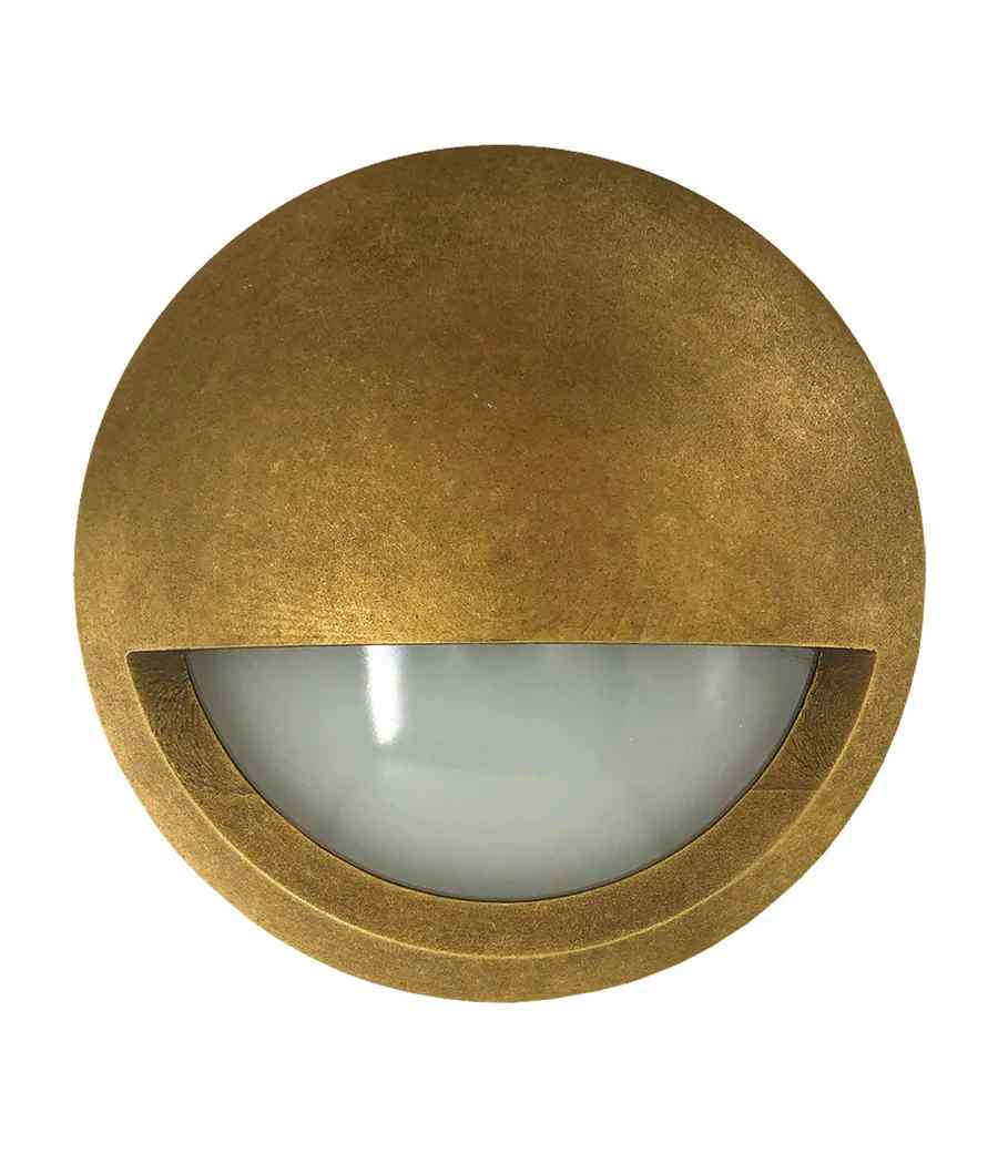 CLA STE: Exterior LED 12V/240V Antique Brass Eyelid/Round Step/Wall Lights IP65