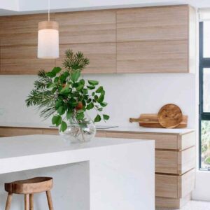 CLA TAMBURA: Scandinavian Small Round Cloth Shade with Wood Veneer Trim Pendant Lights