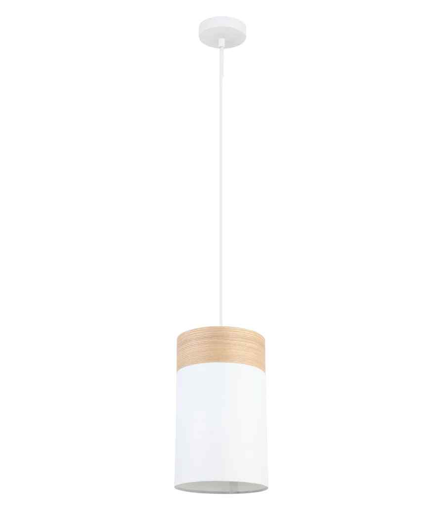 CLA TAMBURA: Scandinavian Small Round Cloth Shade with Wood Veneer Trim Pendant Lights - Image 2