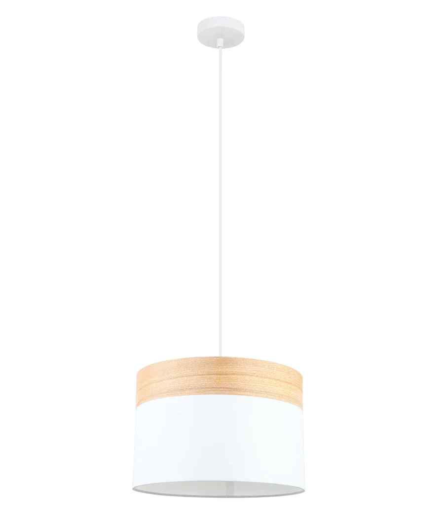 CLA TAMBURA: Scandinavian Medium Drum Cloth Shade with Wood Veneer Trim Pendant Lights - Image 2