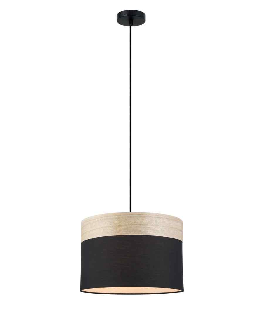 CLA TAMBURA: Scandinavian Medium Drum Cloth Shade with Wood Veneer Trim Pendant Lights - Image 4