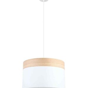 CLA TAMBURA: Scandinavian Large Drum Cloth Shade with Wood Veneer Trim Pendant Lights