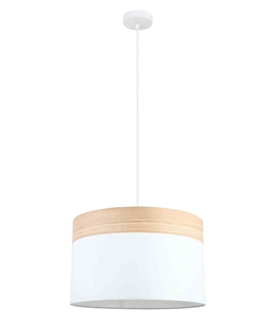 CLA TAMBURA: Scandinavian Large Drum Cloth Shade with Wood Veneer Trim Pendant Lights