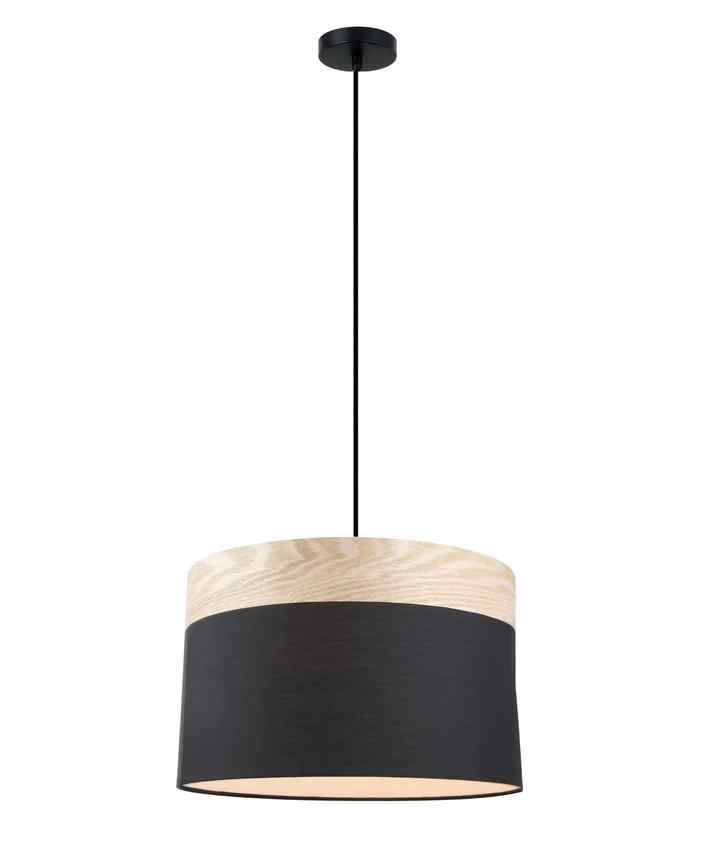 CLA TAMBURA: Scandinavian Large Drum Cloth Shade with Wood Veneer Trim Pendant Lights - Image 3