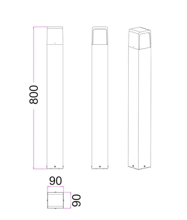 CLA TOREN: LED Tri-CCT Surface Mounted Dark Grey Bollard Light IP65 - Image 4