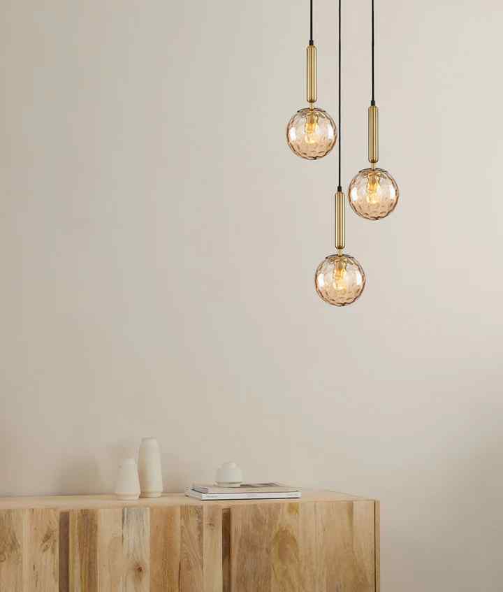 CLA TRATTINO: Interior Bronze Amber / Smokey Black Spherical Glass Multiple Round Base Pendant Lights - Image 3