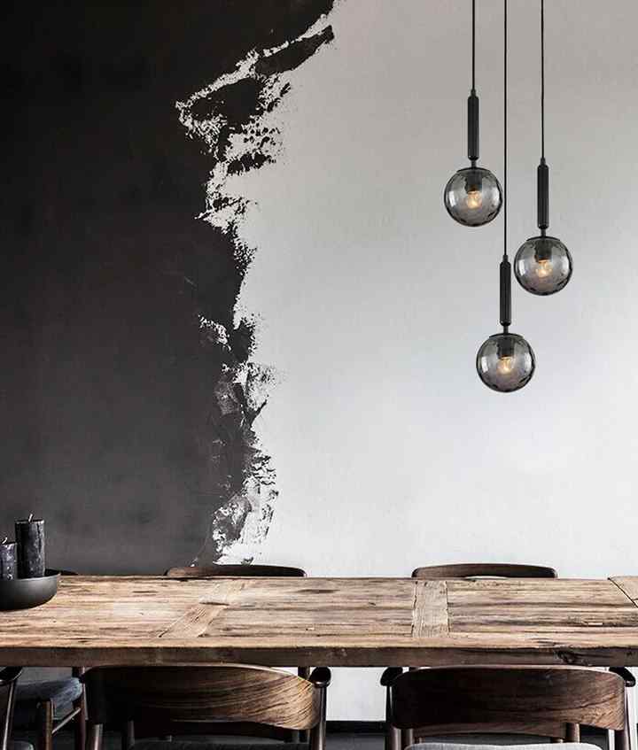 CLA TRATTINO: Interior Bronze Amber / Smokey Black Spherical Glass Multiple Round Base Pendant Lights - Image 7