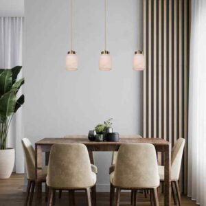 CLA TUFO: Interior White Jar Alabaster with Brass Highlight Pendant Light