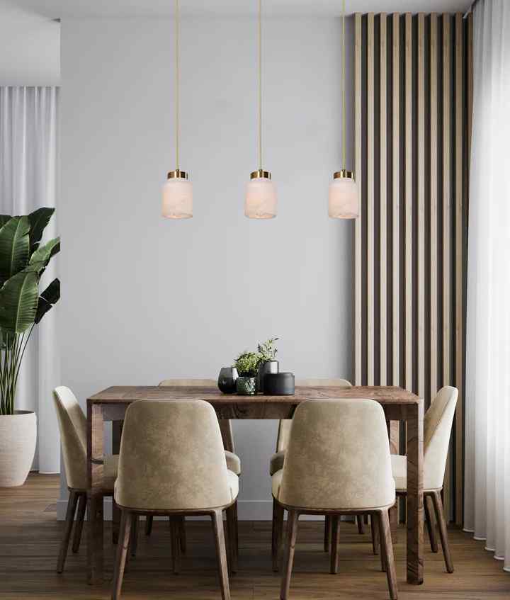 CLA TUFO: Interior White Jar Alabaster with Brass Highlight Pendant Light