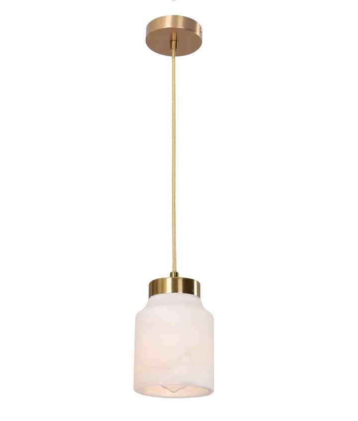 CLA TUFO: Interior White Jar Alabaster with Brass Highlight Pendant Light - Image 3