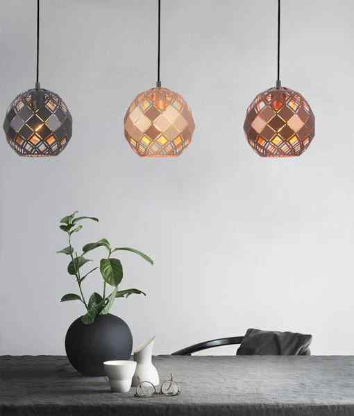 CLA TUILE: Interior Small Embossed Tiled Iron Wine Glass Shape Pendant Lights - Image 2