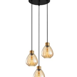 CLA TULIP: Interior Bronze Amber / Smokey Black Wine Glass Ribbed Multiple Round Base Pendant Lights
