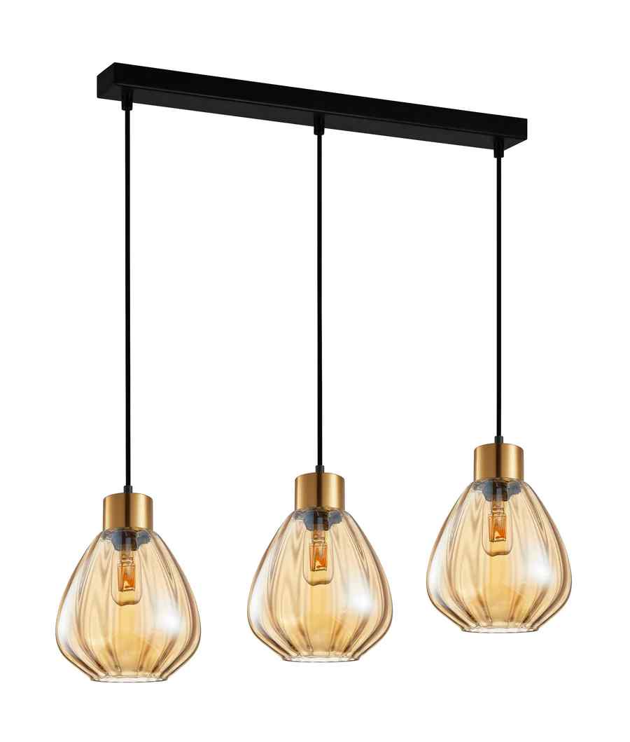 CLA TULIP: Interior Bronze Amber / Smokey Black Wine Glass Ribbed Multiple Bar Base Pendant Lights