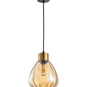 CLA TULIP: Interior Bronze Amber / Smokey Black Wine Glass Ribbed Pendant Lights