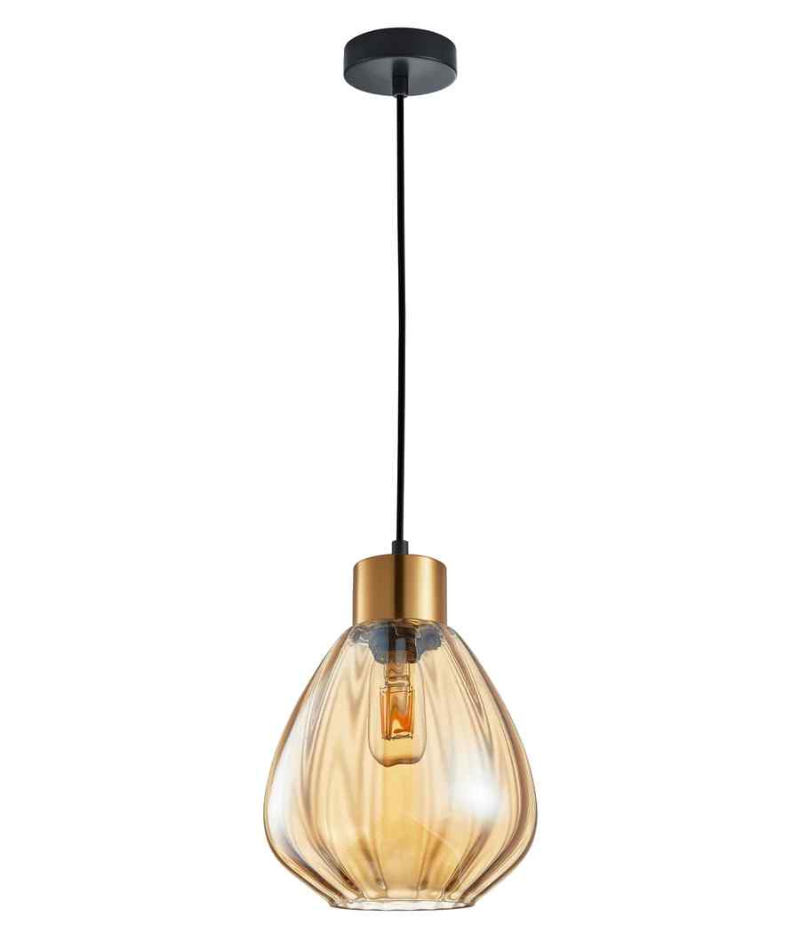 CLA TULIP: Interior Bronze Amber / Smokey Black Wine Glass Ribbed Pendant Lights