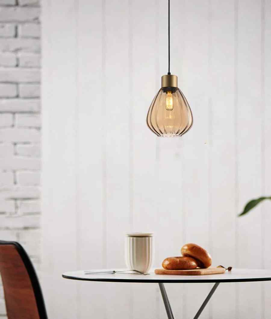 CLA TULIP: Interior Bronze Amber / Smokey Black Wine Glass Ribbed Pendant Lights - Image 3