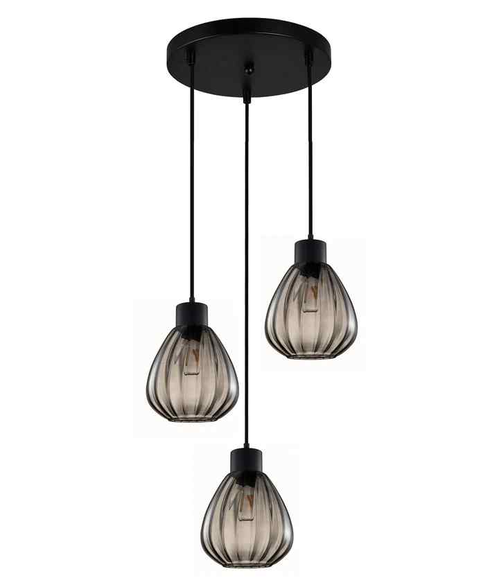 CLA TULIP: Interior Bronze Amber / Smokey Black Wine Glass Ribbed Multiple Round Base Pendant Lights - Image 4