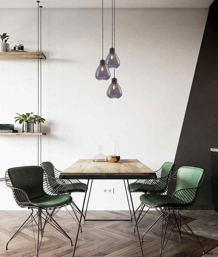 CLA TULIP: Interior Bronze Amber / Smokey Black Wine Glass Ribbed Multiple Round Base Pendant Lights - Image 5