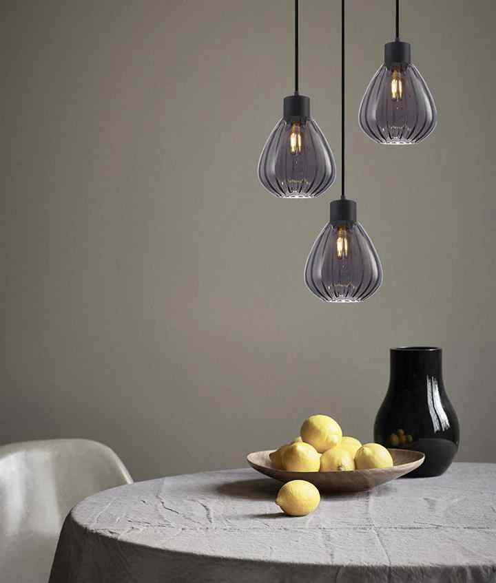 CLA TULIP: Interior Bronze Amber / Smokey Black Wine Glass Ribbed Pendant Lights - Image 7