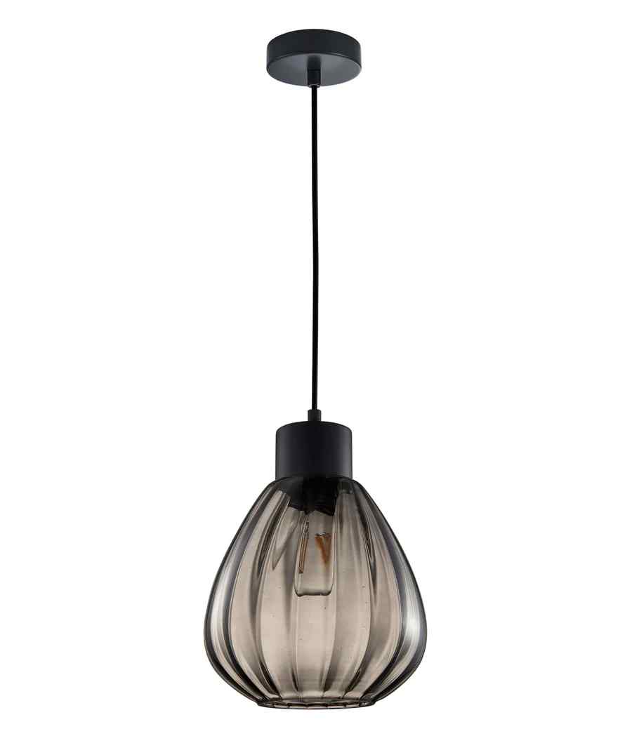 CLA TULIP: Interior Bronze Amber / Smokey Black Wine Glass Ribbed Pendant Lights - Image 5