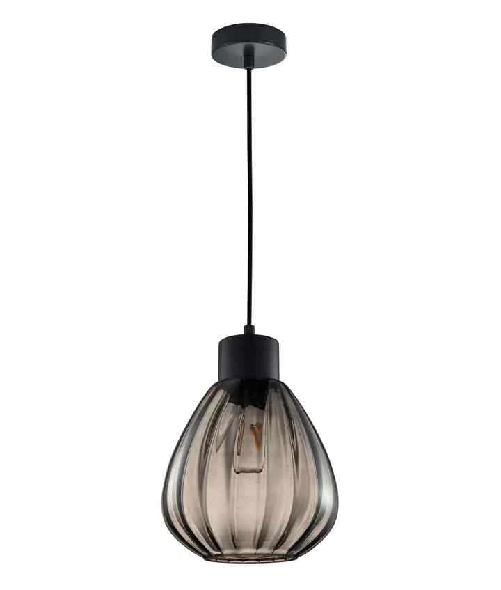 CLA TULIP: Interior Bronze Amber / Smokey Black Wine Glass Ribbed Pendant Lights - Image 5