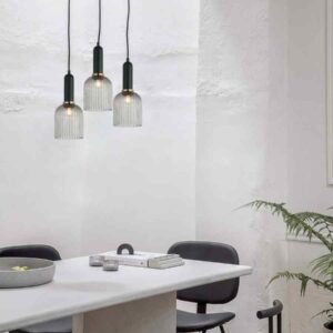 CLA VINTAJ: Retro Interior Ellipse Shape Ribbed Glass Pendant Lights