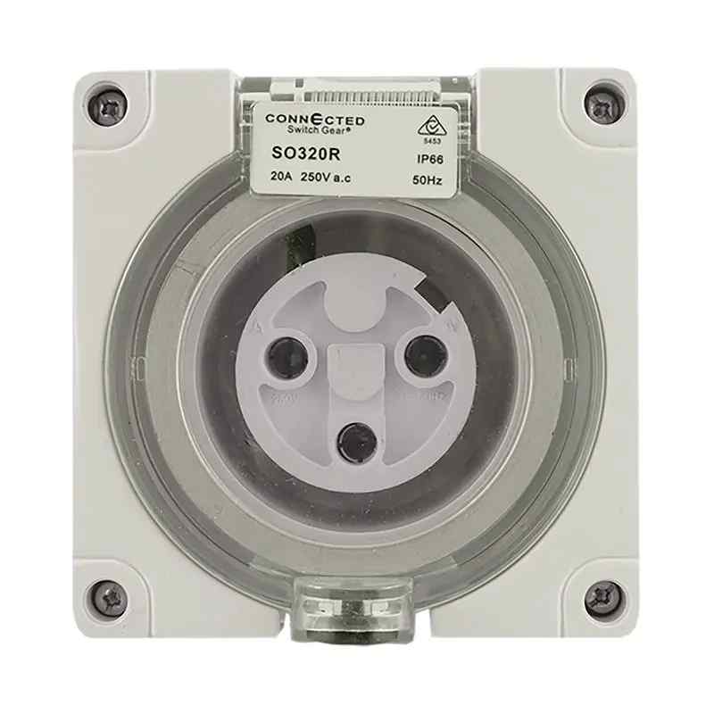 CGS IP66 3 Pin Round Socket Outlet 20A 250V AC