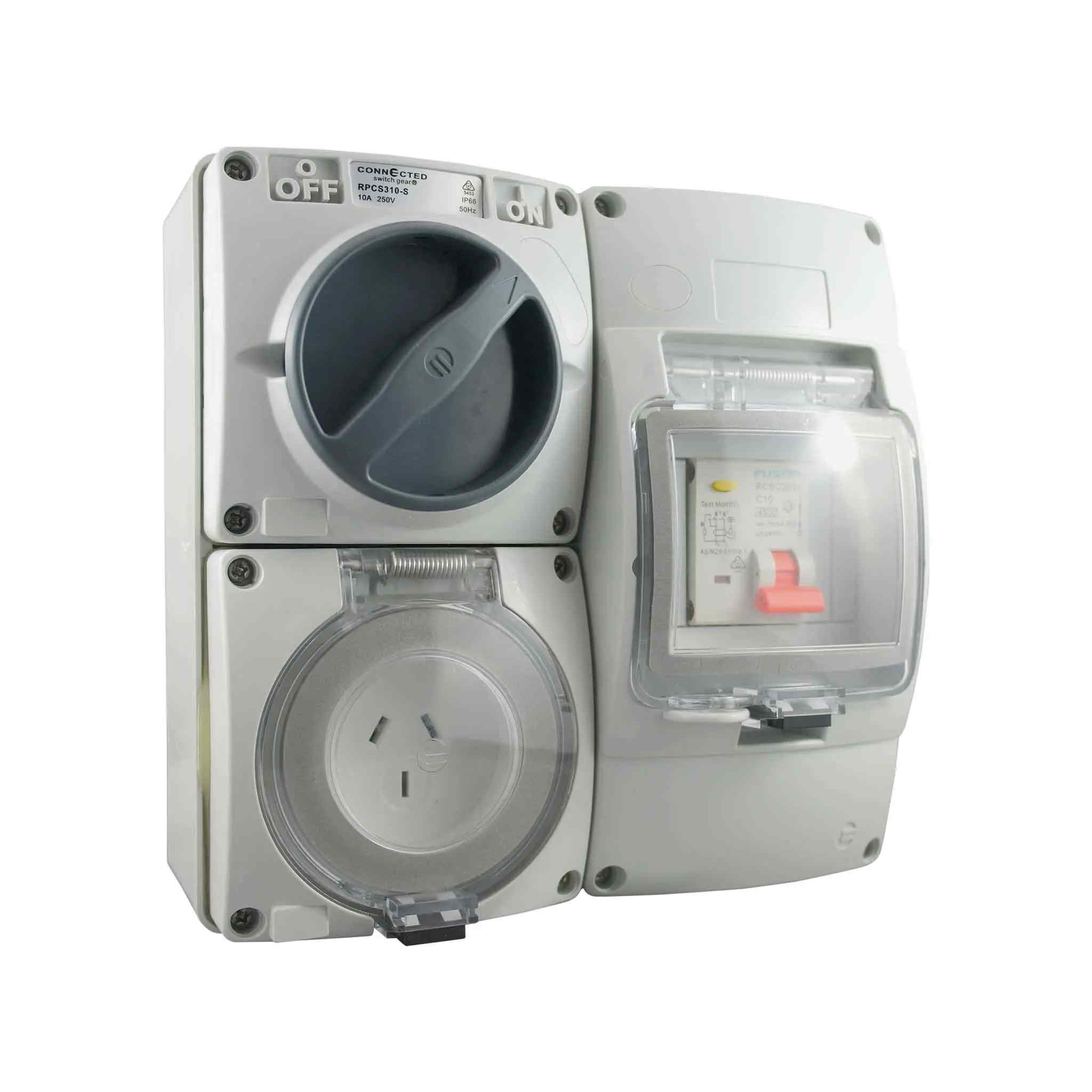 CGS RCD Protected Combination Switched Outlet 3 Pin 10A 250V IP66 RPCS310-S