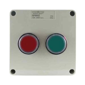 CGS Push Button Control Box IP55 – Red + Green 240V AC 3A Utilisation Cat AC15 1NC+1NO SPBRG